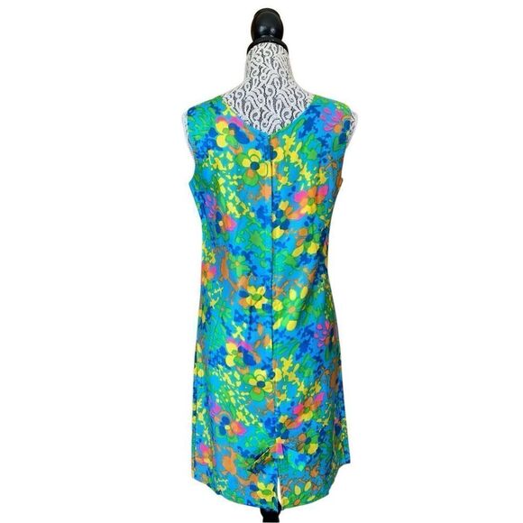 Sears Retro Vintage Floral‎ Shift Dress Blue Multi Size S - Picture 2 of 11